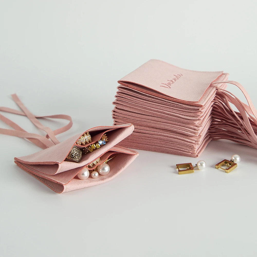 100Pcs Personalized Jewelry Bag Microfiber Suede Velvet Envelope Flap Pouch for Ring Earring Pendant Wedding Favors Gift Display