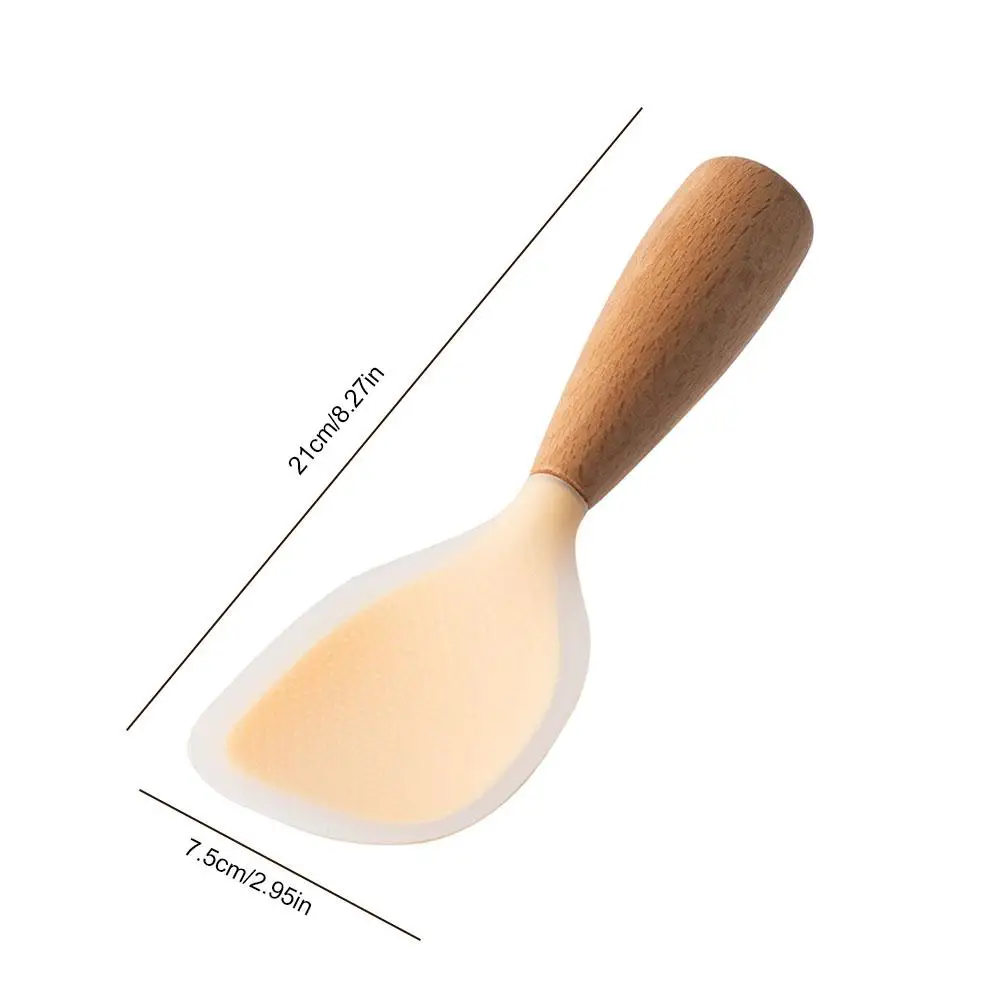 Silicone Rice Spoon Non-stick Cooking Spoon Anti Scalding Paddle Shovel Spatula Wooden Handle For Tableware Kitchen Gadgets