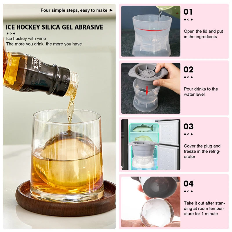 6cm Large Round Ball Ice Mold Silicone Whiskey Ice Cube Maker Frozen Ice  Tray Easy Release