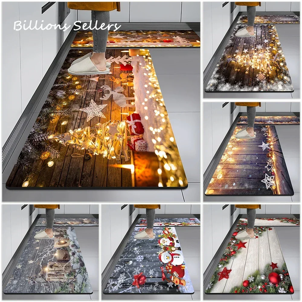 Kitchen Floor Mat Christmas Home Entrance Doormat Decor Bathroom Anti-Slip Foot Pad Carpet for Living Room Hallway Balcony