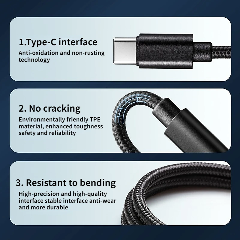 High-Speed Nylon Braided USB-C Fast Charging Cable - 60W 5A, Available in 1m and 3m Lengths