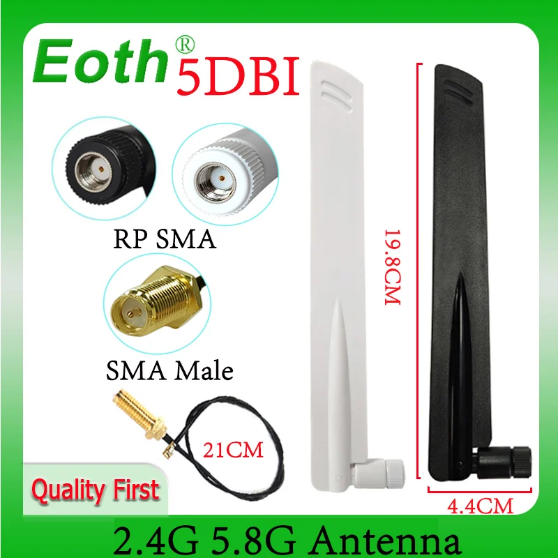 2.4GHz 5GHz 5.8Ghz wifi Antenna 5dBi RP-SMA Connector Dual Band 2.4G 5G 5.8G IOT Antenna aerial SMA female Pigtal extral cable 1pc 2 4g 5 8g dual band antenna 2400 2500mhz 4900 5900mhz 4 5dbi internal pcb aerial 50 9mm ipx for wifi router wholesale