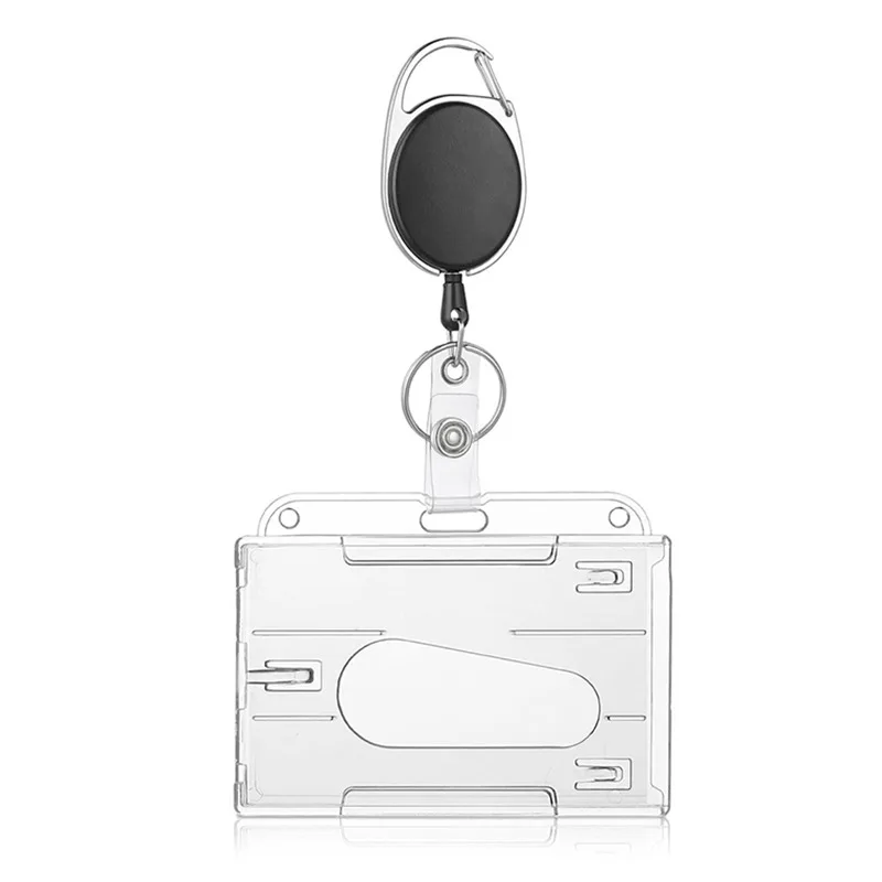 Transparenter Ausweishalter mit Ausweisrolle, Kartenhülle, Schutzhülle, dehnbar, doppelte Kartensteckplätze mit Schlüsselanhänger – Detail 5