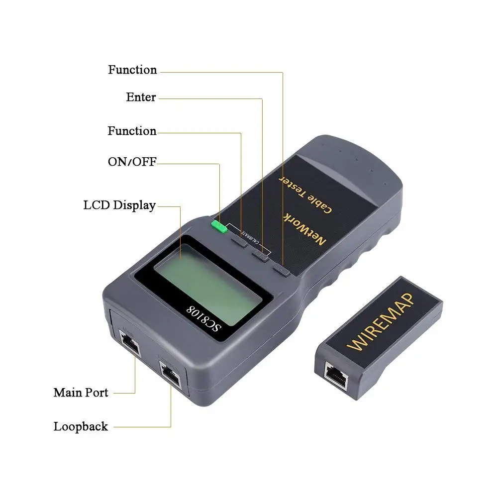 휴대용 SC8108 LCD 네트워크 테스터 미터 RJ45 Cat5e Cat6 UTP 비차폐 LAN 케이블 테스터 및 미터 LCD 디스플레이가 있는 RJ11 전화 케이블