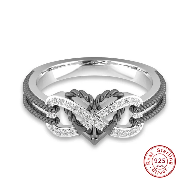 2 Color Pave CZ 925 Sterling Silver Infinity Heart Ring Eternity Ring Endless Love Gift Rings for Women Men Wedding Jewelry