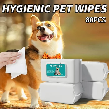 80 Pezzi/Confezione Salviette Monouso per Animali Domestici, Formula con Acqua Pura, Cura e Pulizia per Cani e Gatti, Salviette Deodoranti Monouso