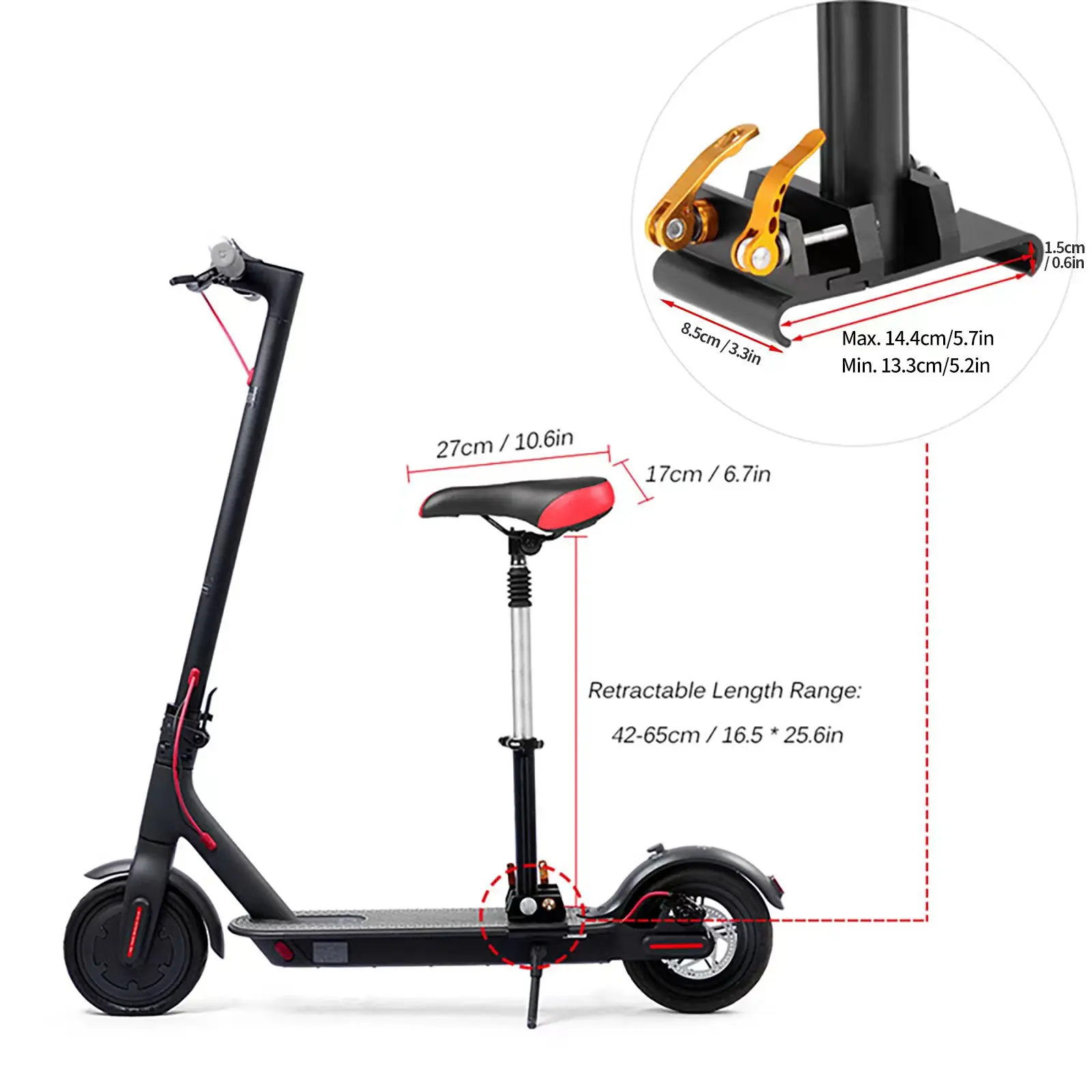 Selle de siège de scooter électrique pour Xiaomi M365, Pro2, Ninebot ES1, cuir, alliage d'aluminium, rouge, noir, siège de scooter universel réglable