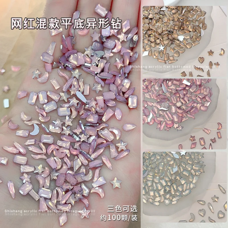 100PCS 미니 플랫 백 네일 아트 장식 라인 석 크리스탈 오팔 스톤 액세서리 매니큐어 장식 손톱 용품 재료