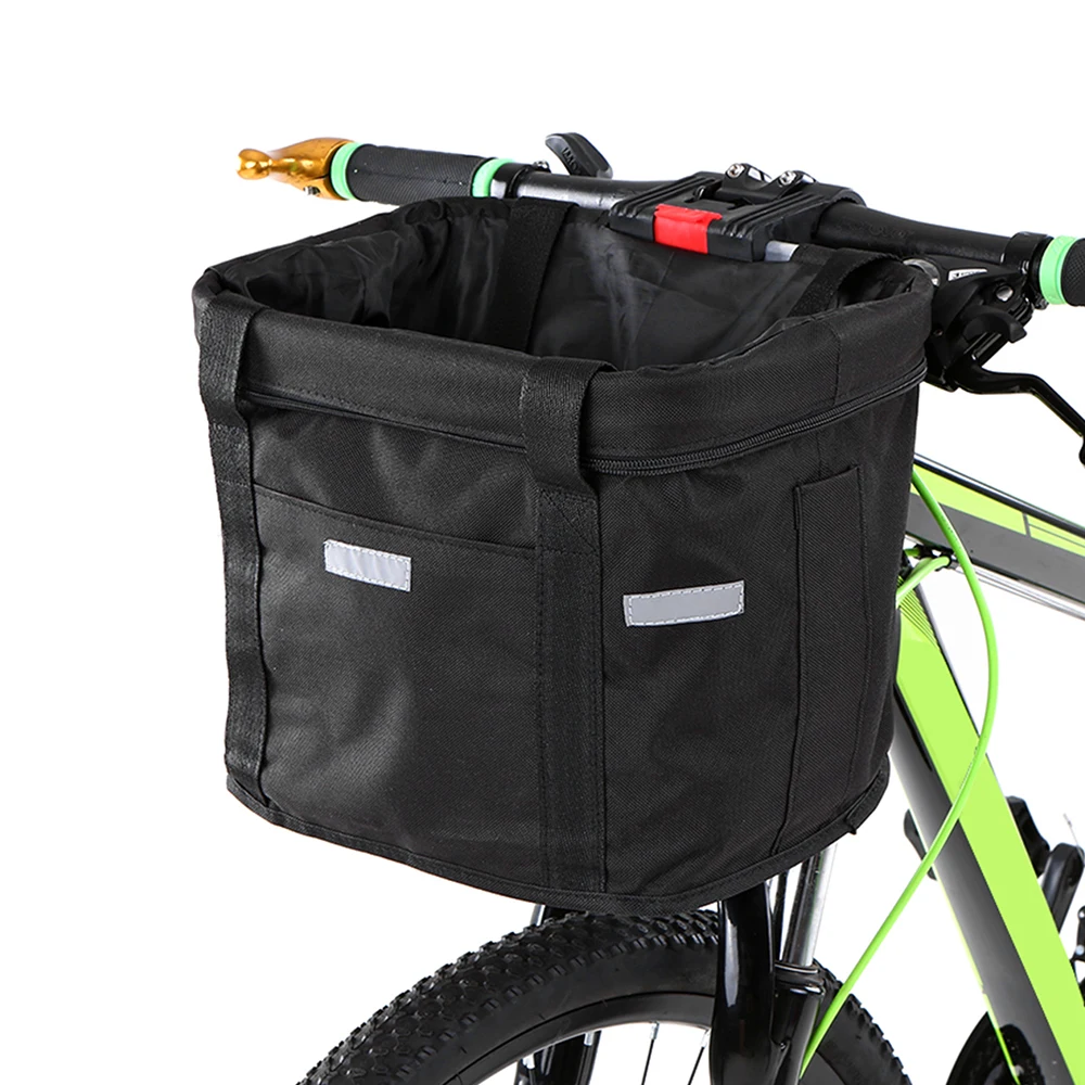 Bicycle Front Basket Removable Waterproof Bike Handlebar Canvas Basket Pet Carrier Frame Bag