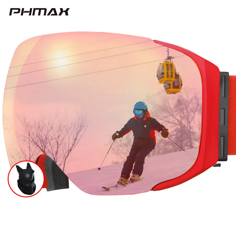 

PHMAX Magnetic Ski Goggles UV400 Protection Snowboard Glasses Men Winter Double Layers Skating Skiing Snow Goggles