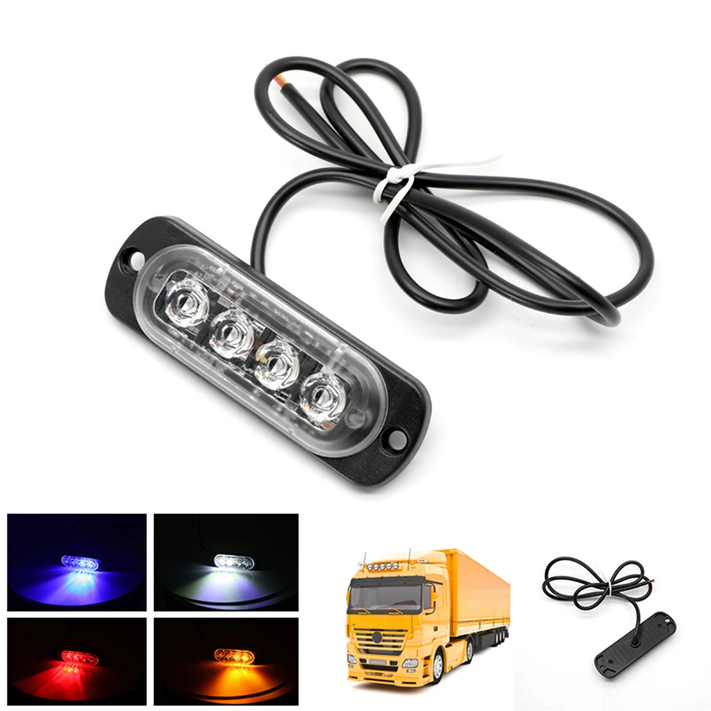 4Led Car Strobe Warning Light Emergenza Strobe Led Light Auto Truck Moto Side Marker Signal Police Flash Light Dc 12V-24V