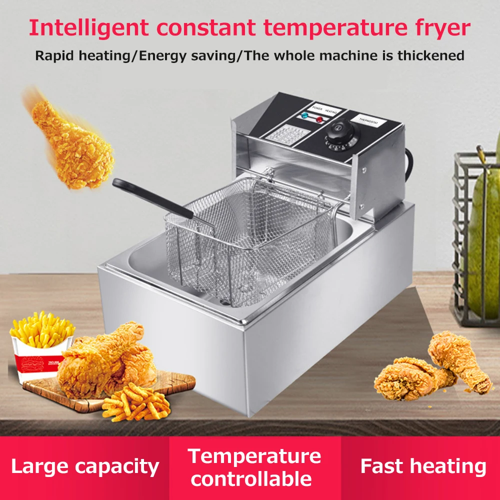 2.5L Electric Fryer Household Small 1000W High Power Multiple Function Stainless Steel Fryer Kebab French Fries Machine, Size: US Plug, Silver