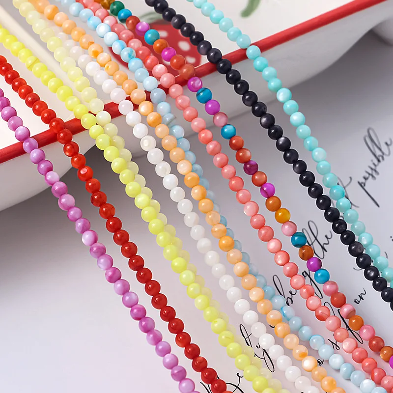 

New 4MM Colorful Natural Freshwater Shell Round Beads Loose Beaded For Jewelry Making DIY Bracelet Necklace Accessories