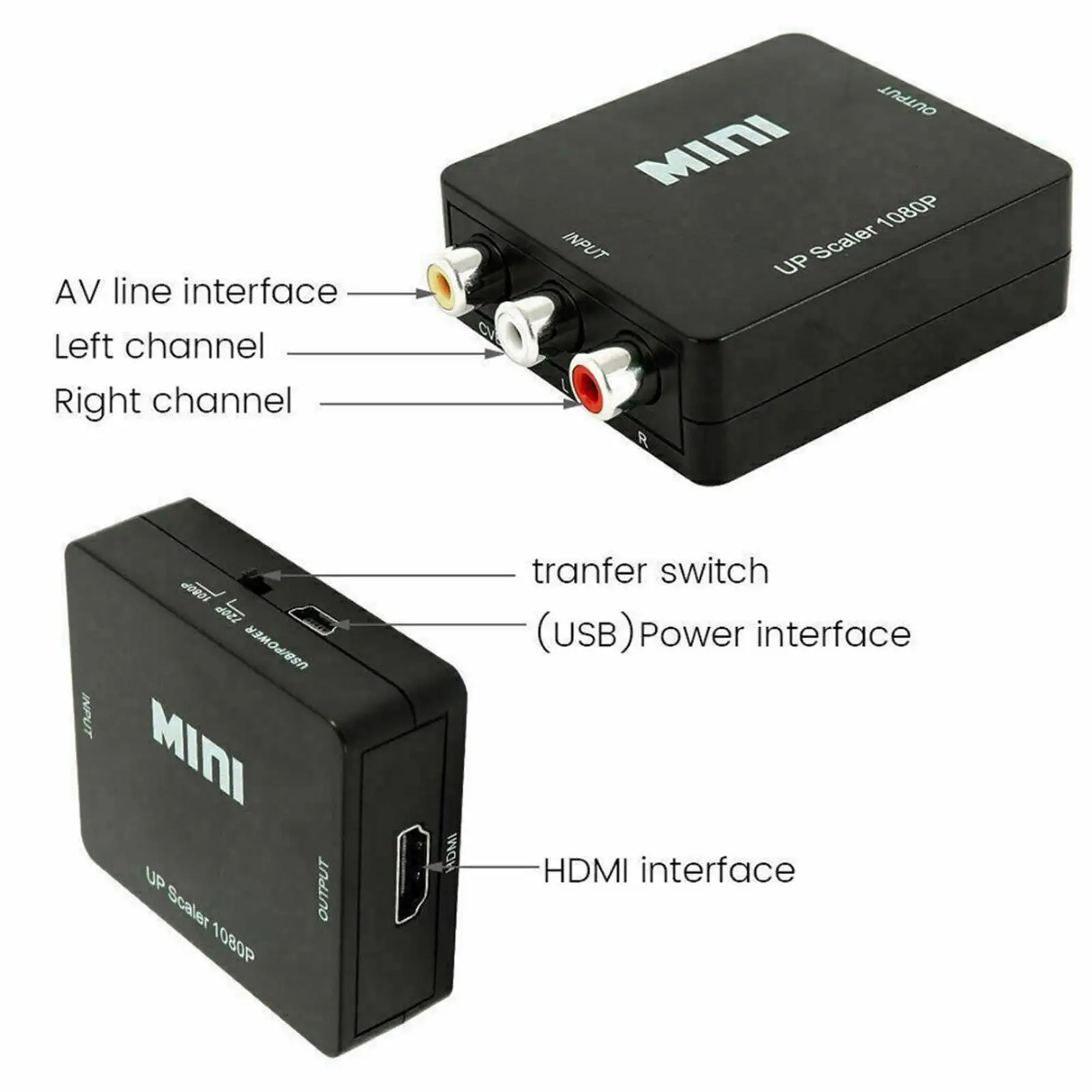 HD 1080P RCA AV to HDMI 컴포지트 어댑터 컨버터 비디오/오디오 신호 CVBS AV 어댑터 NTSC PAL 출력 지원 AV to HDMI