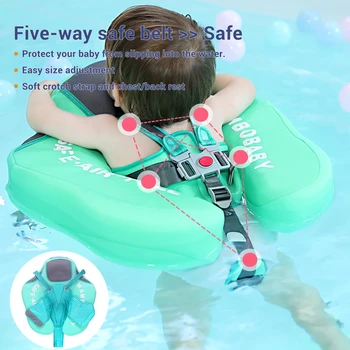 Mambobaby Baby Float with Sunshade Canopy and Crotch Strap Inflatable-free Safe Core Swimming Pool Accessory Bathroom Water Toy 2