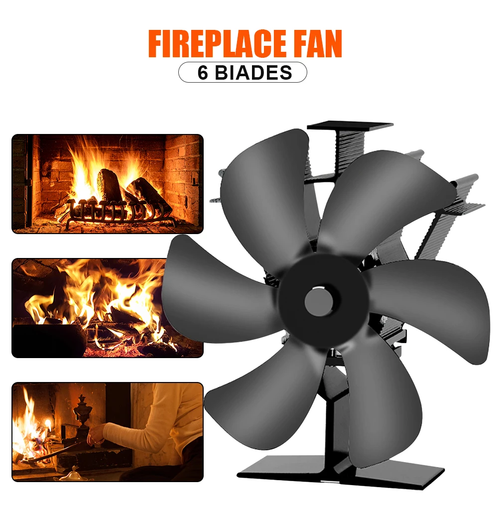 Stove Fan 6-Blade Heat Powered Wood Log Burner Fireplace Quiet Environmental Heater Tool Efficient Heat Distribution