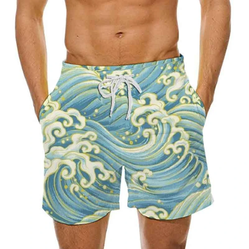 Man's Beach Shorts Swim Sportswear Boardshorts Wave 3D Print Fitness Short Pants Male Oversized Gym Trunks Surf Board Swimsuit 4