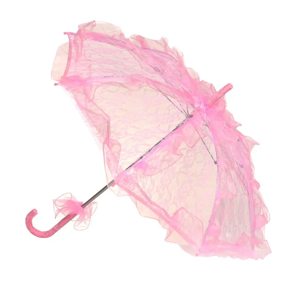 Wedding Decoration Hollow Out Ruffles Trim Lace Floral Umbrella Long Handle Umbrellas Embroidery Parasol Lace Bridal Umbrella
