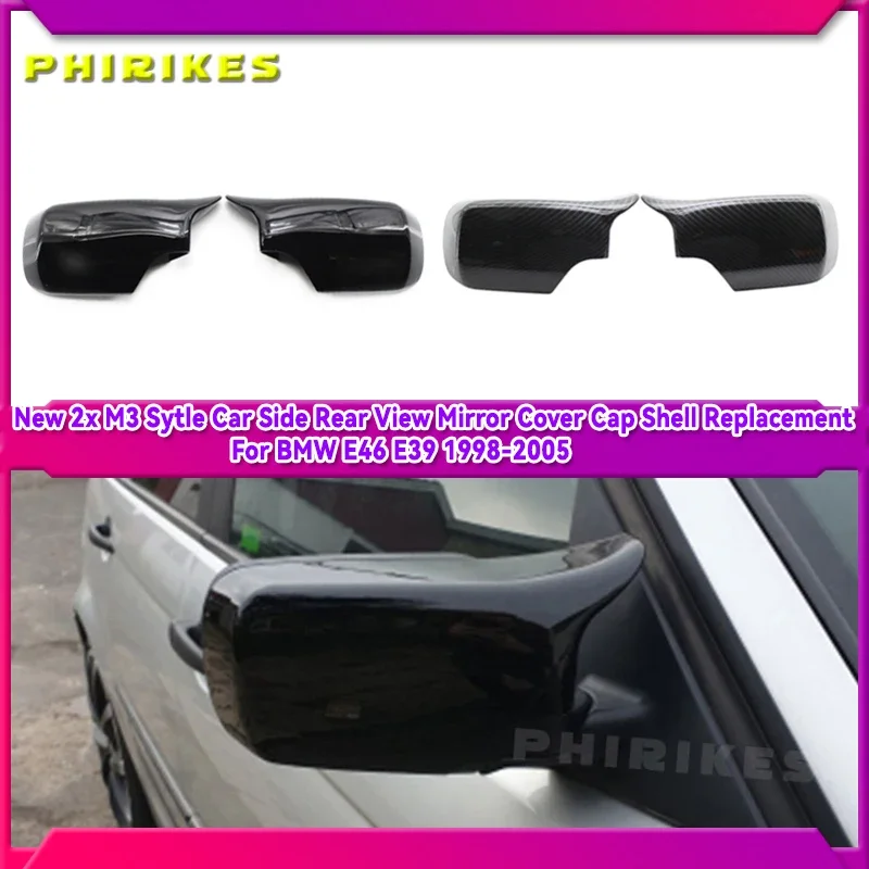 

New 2x M3 Sytle Car Side Rear View Mirror Cover Cap Shell Replacement For BMW E46 E39 1998-2005