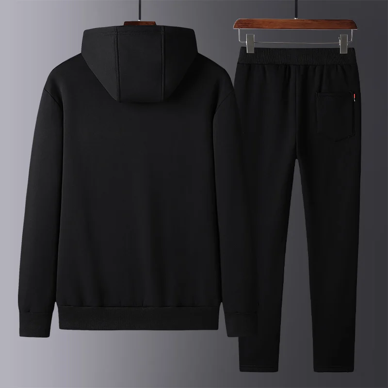 New Men'S Autumn Winter Fashion Middle-Aged And Elderly Leisure Thickened Warm Pure Cotton Hooded Lamb Cashmere Sports Set