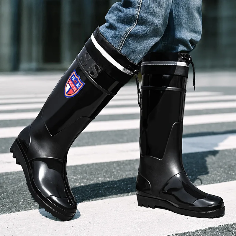 Bottes pluie homme noires hautes tube cuisine étanches anti-dérapantes chaussures eau mi-tube