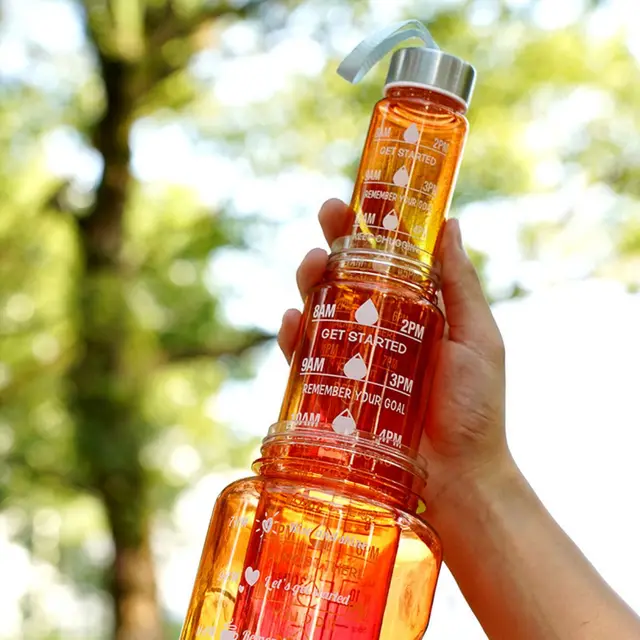 Gradient Plastic 3-IN-1 Water Bottle Set with Measurement Scale Large Capacity Drink Bottle Outdoor Sports Camping 3