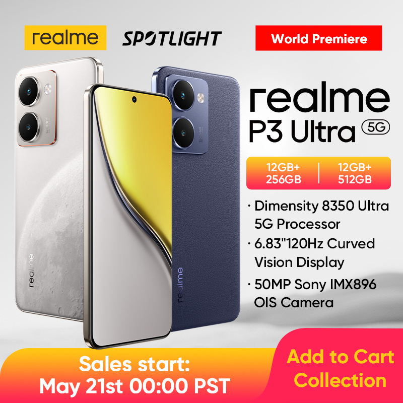 [World Premiere] realme P3 Ultra 5G Smartphone Dimensity 8350 Ultra 5G Chipset 6000mAh Battery 80W Charge 50MP Sony OIS Camera