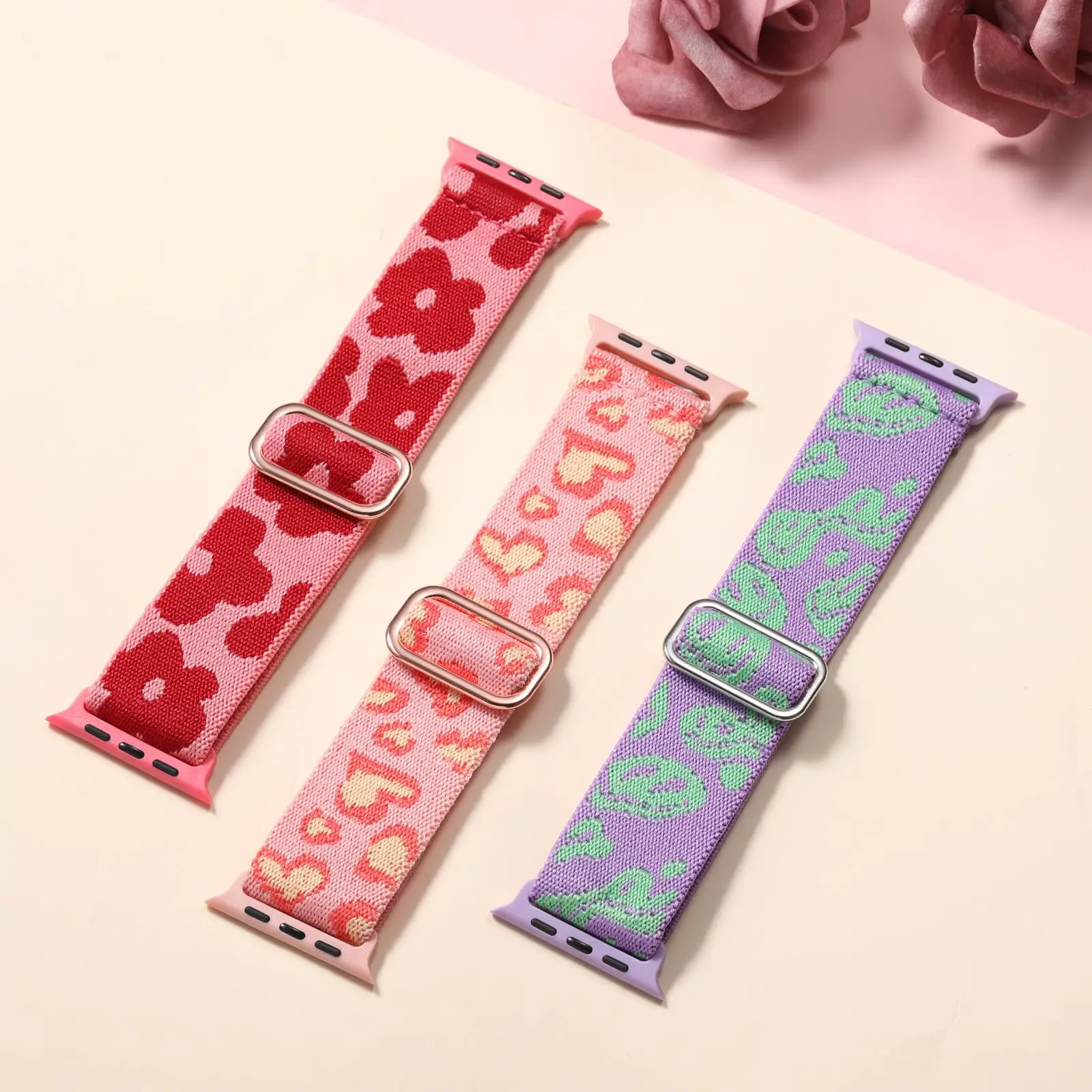 Trio Pack of Soft Stretch Nylon Braided Watch Bands