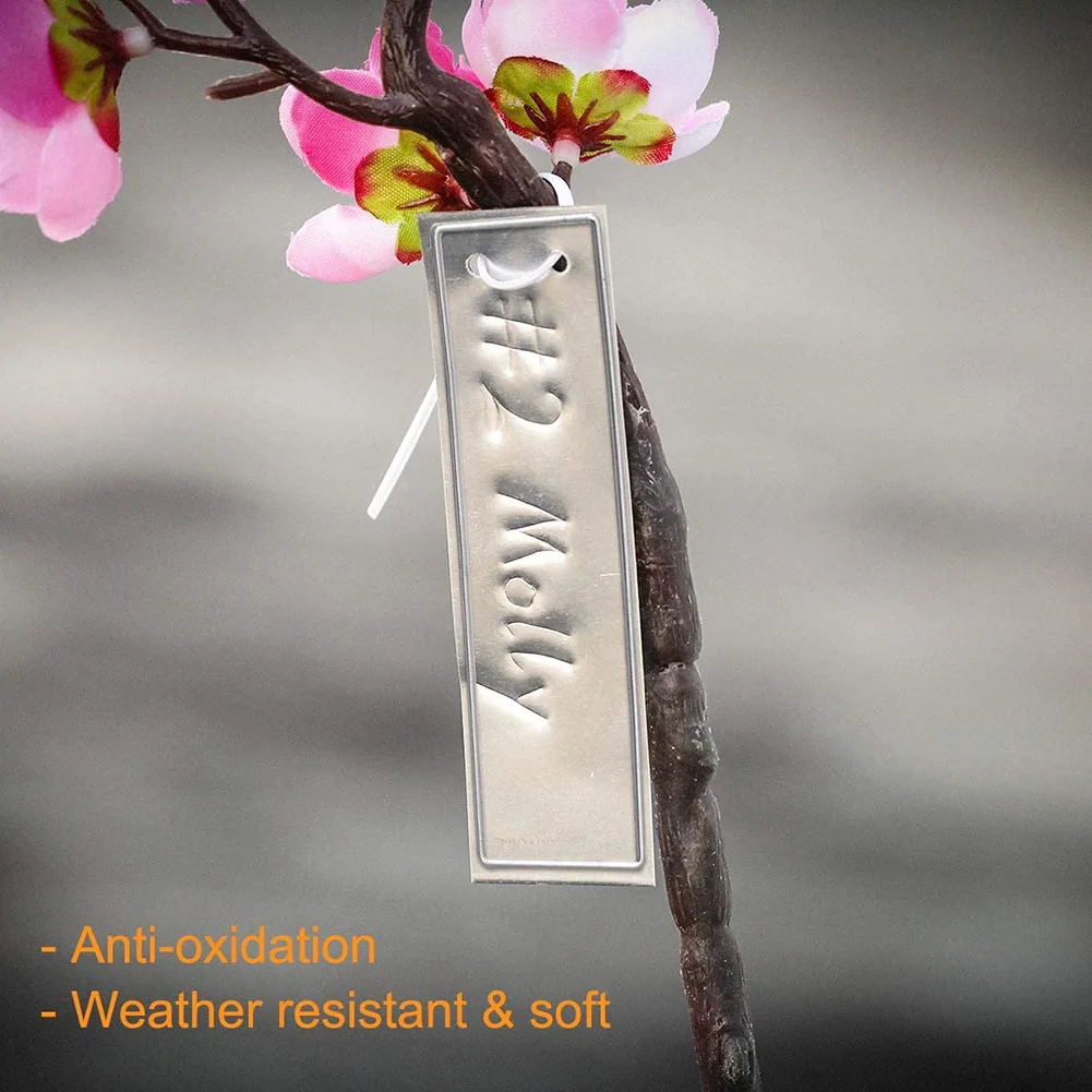 50 Stück Aluminium-Pflanzenetiketten, doppelseitige Metalletiketten, Baum-ID-Tag, wasserdichter Eisendraht, Gartenbedarf, Pflanzenmarkierungen, Etiketten – Detail 7