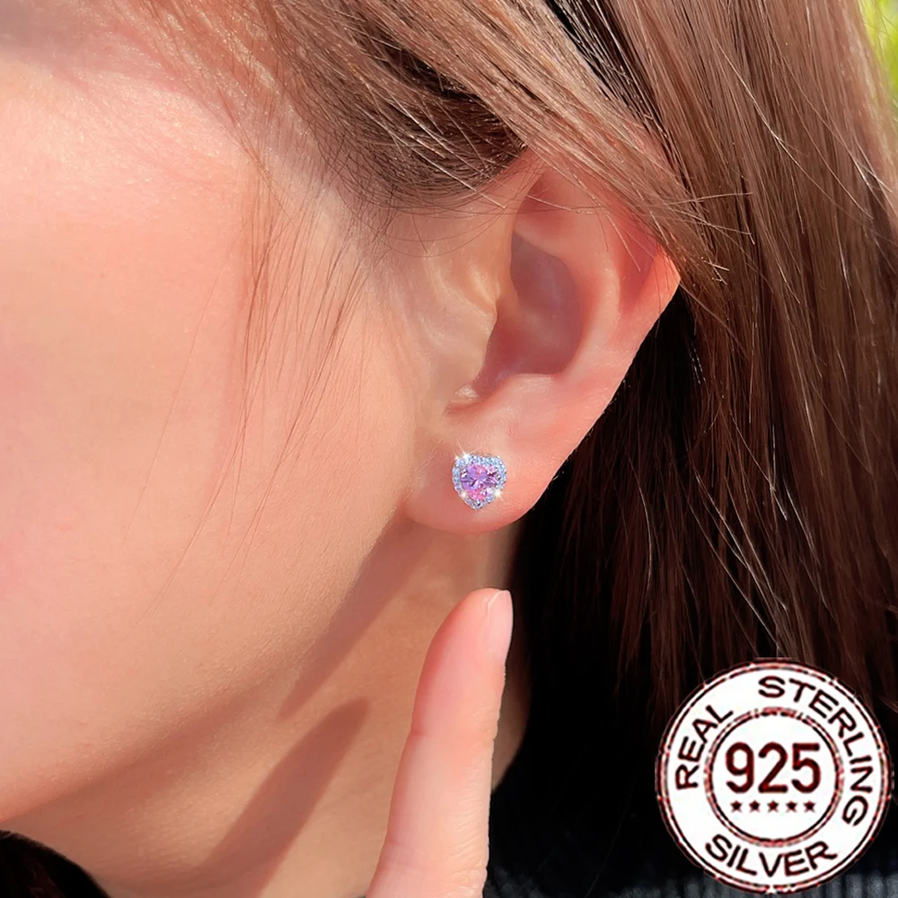 CWWZircons 925 Sterling Silber Neue Süße Rosa CZ Liebe Herz Form Stud Ohrringe für Frauen Mädchen Hochzeit Schmuck Geschenk SE105 – Detail 7