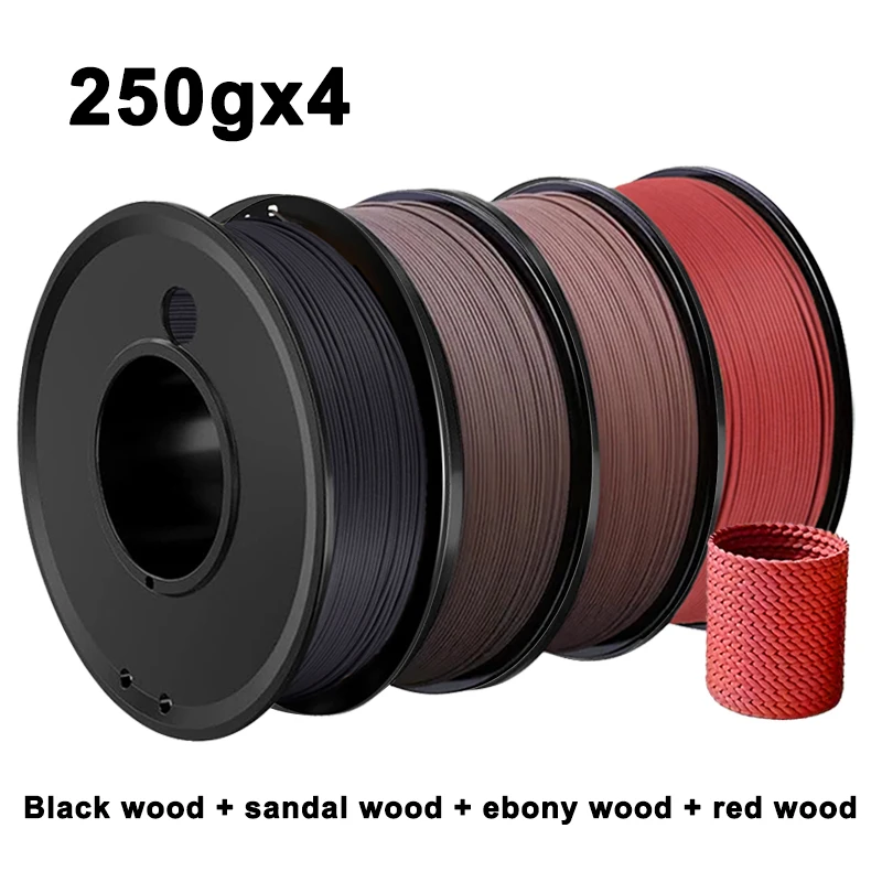 Premium Wood-Textured 3D Printer PLA Filament - 1.75mm, Black Walnut, Ebony, Cherry, and Sandalwood Finish, 250g to 1kg Options