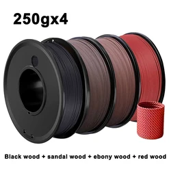 Premium Wood - Textured 3D Printer PLA Filament - 1.75mm, Black Walnut, Ebony, Cherry, and Sandalwood Finish, 250g to 1kg Options (250gx4 set T)