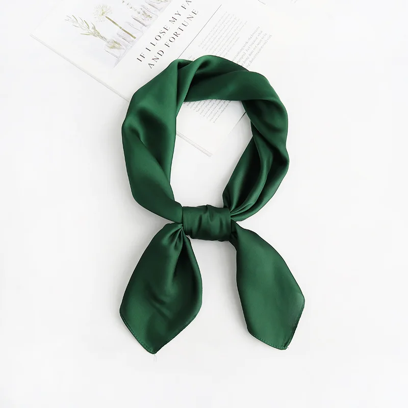 2024 Luxury Brand Silk Square Plaid Scarf Women Solid Neck Hair Tie Band Soft work neckerchife  Hijab Head Female Foulard 2