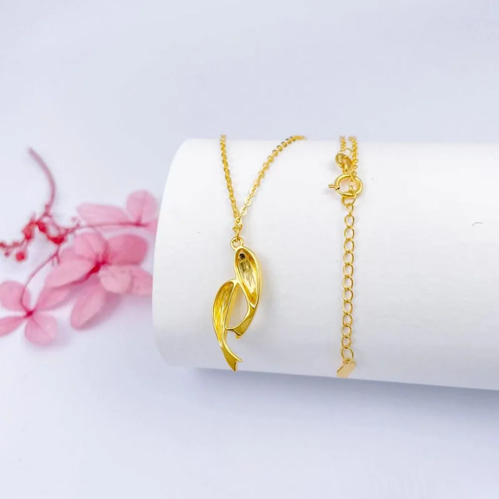Real Pure 18K Yellow Gold Chain Women Gift Lucky Double Fish O Link Necklace 2.35-2.4g