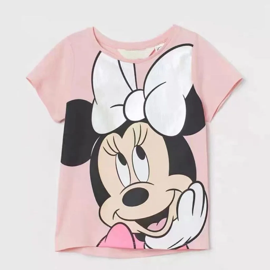 Girls TShirt Minnie Printed Short Sleeve Summer Clothes Fashion Casual Wear Round Neck Base Shirt New Child Cute Pullover Tops 3