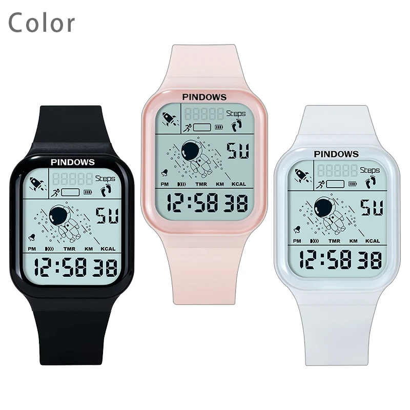 Multifunctional Digital Watches Ladies Luminous Electronic Hand Clock Girl Fashion Original Rectangle Women Wristwatches Black