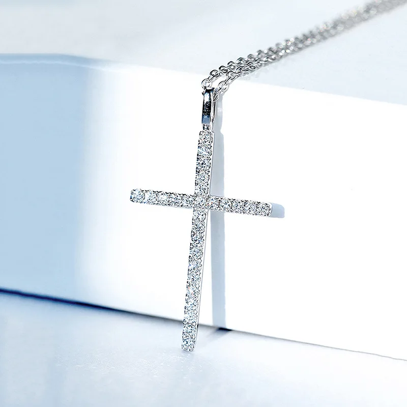 Pendant Necklace 925 Sterling Silver White Zircon Cross