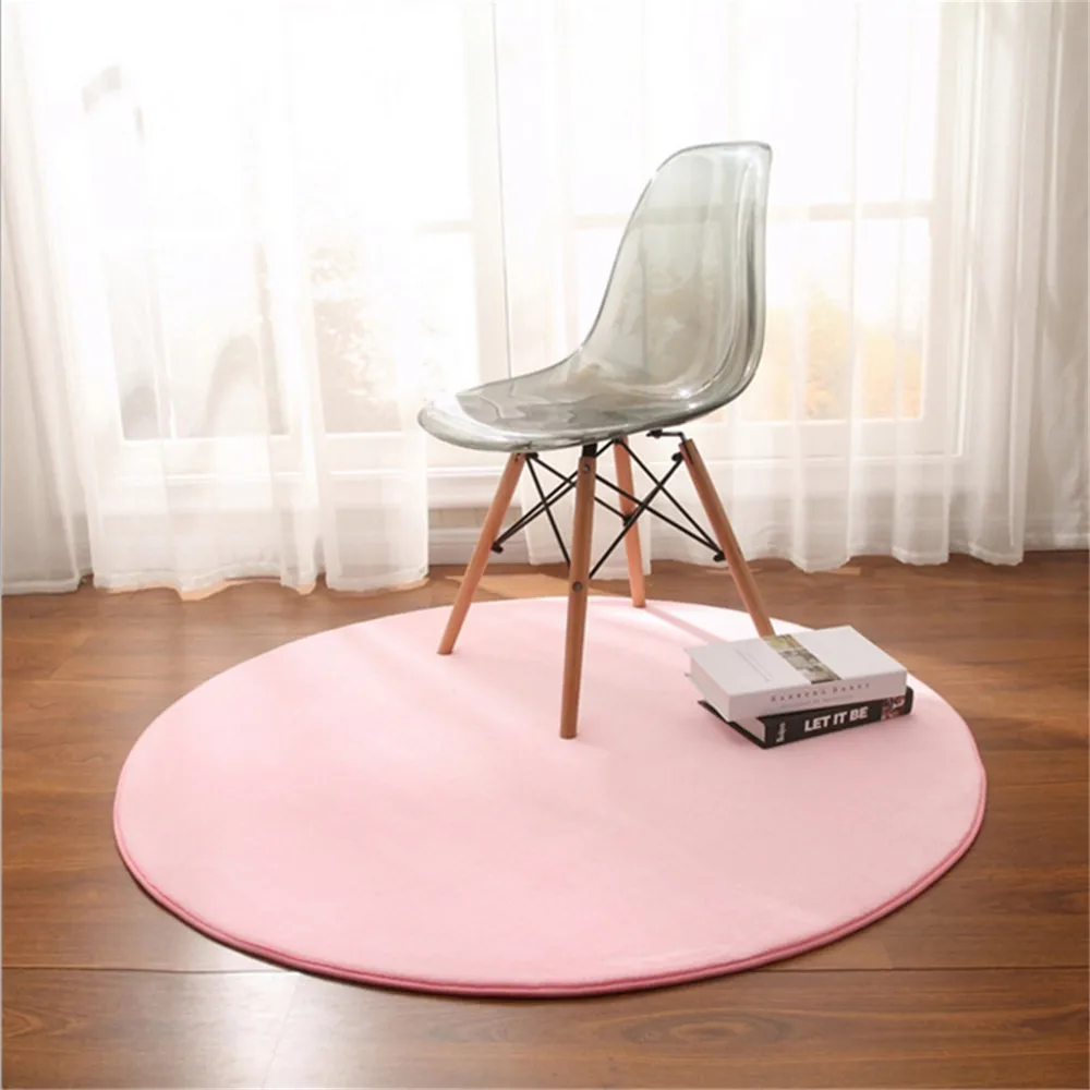 

HXFashion Round Carpet Solid Colors Flannel Carpets for Living Bedroom Coffee Table Foot Mats Balcony Bay Window Rugs