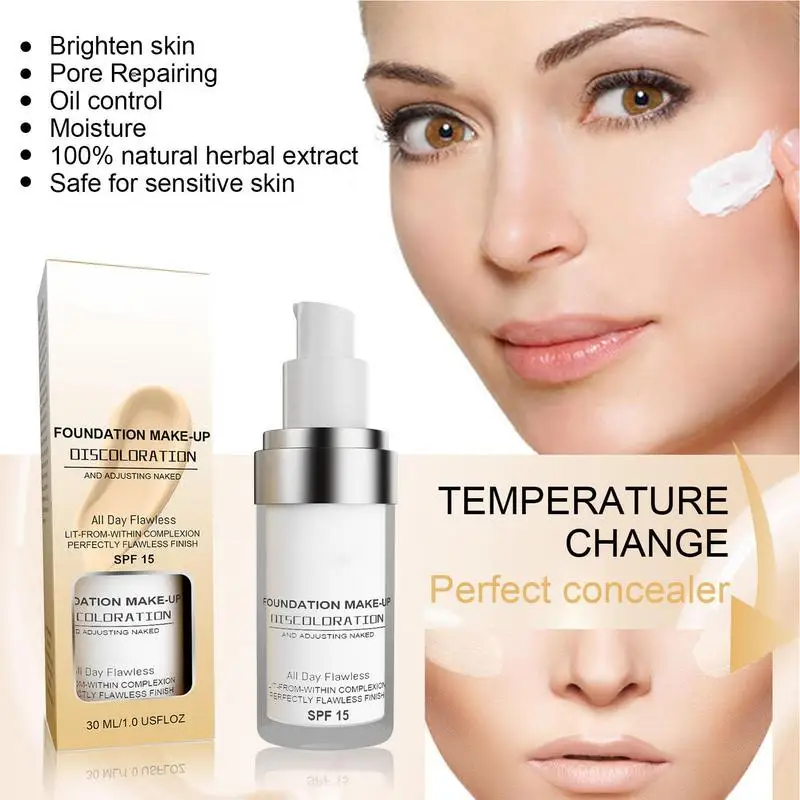 30ml Color Changing Foundation Full Coverage SPF15 Matte Concealer Makeup Base Hydrating