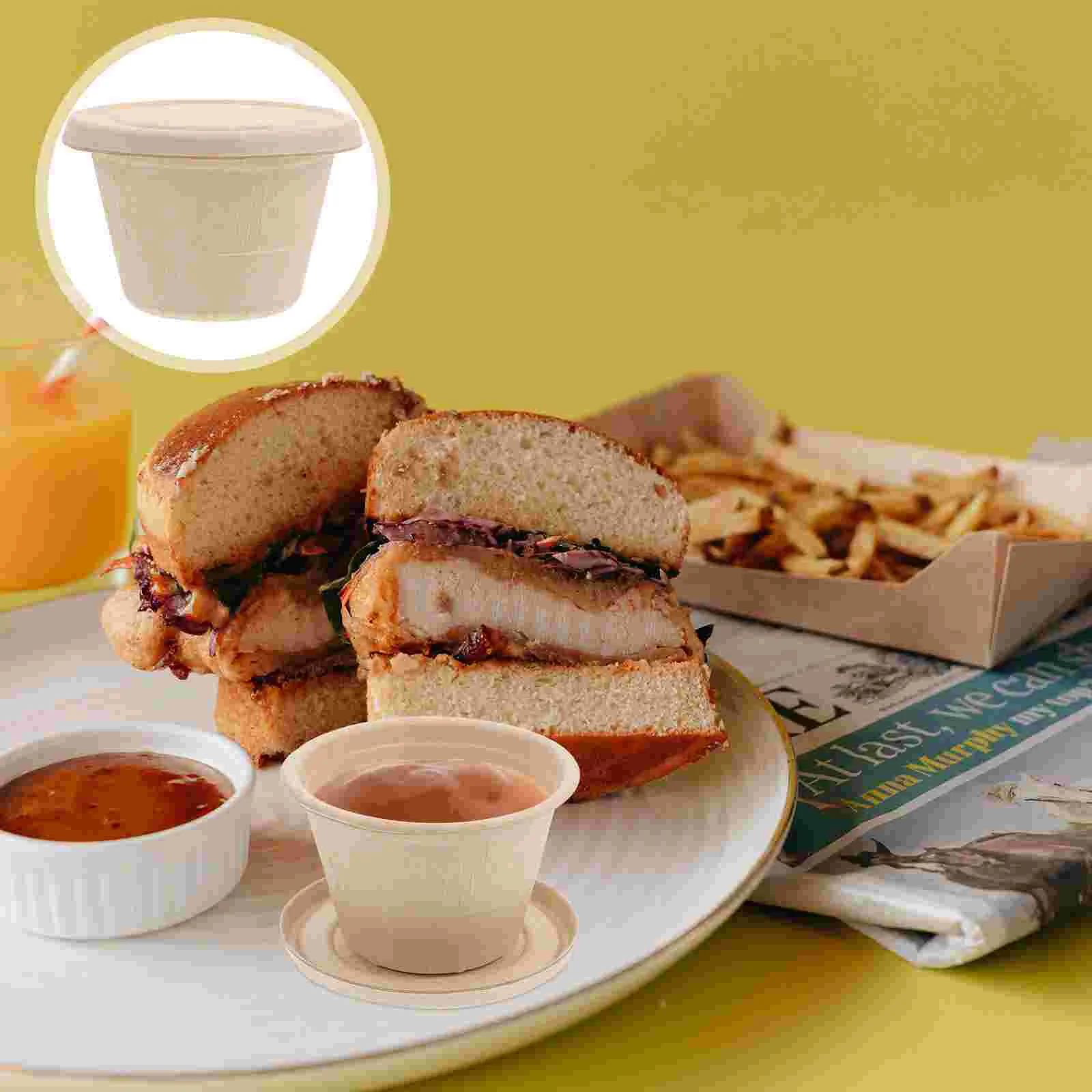 50 Pcs Pulp Cups Sauce Containers Lids Condiment Cups Drinkware Kitchen Dining Bar Home Garden Small Pulp Sealing
