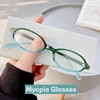 2023 Fashion Retro Blue Green Oval Small Frame Short Sighted Glasses Women's Anti Blue Light Glasses New Style Myopia Eyeglasses 2