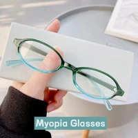2023 Fashion Retro Blue Green Oval Small Frame Short Sighted Glasses Women's Anti Blue Light Glasses New Style Myopia Eyeglasses 2