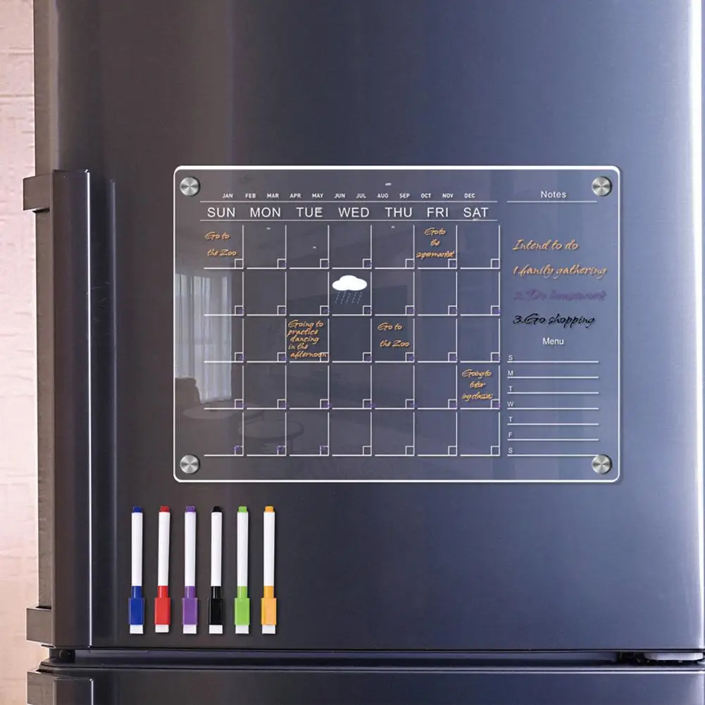 

Magnetic Acrylic Calendar Fridge Planner Board Reusable Magnetic Fridge Calendars with Scratch-proof Boards Marker Pens Stay