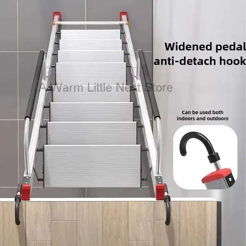 Aluminum Alloy Folding Attic Ladder Home Telescopic Thickened Herringbone Ladder Multi-functional with Handrail Staircase