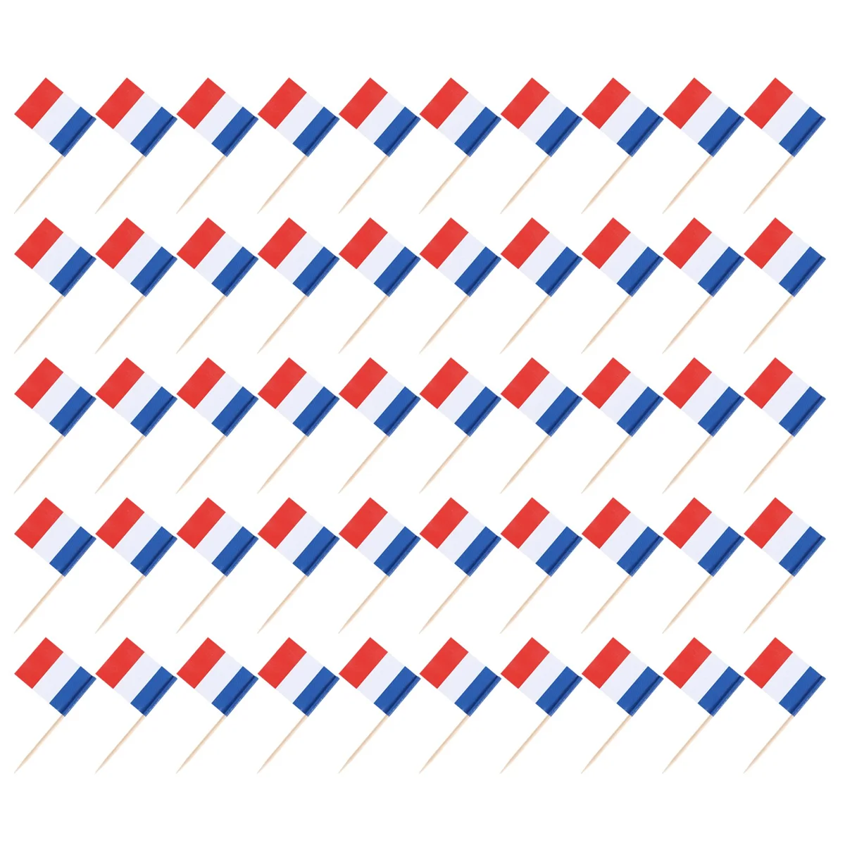 Lot of 50 Pcs Mini Wooden Toothpick with Flag for Decor of Party Fruit Pastry-France (Blue, White, Red)