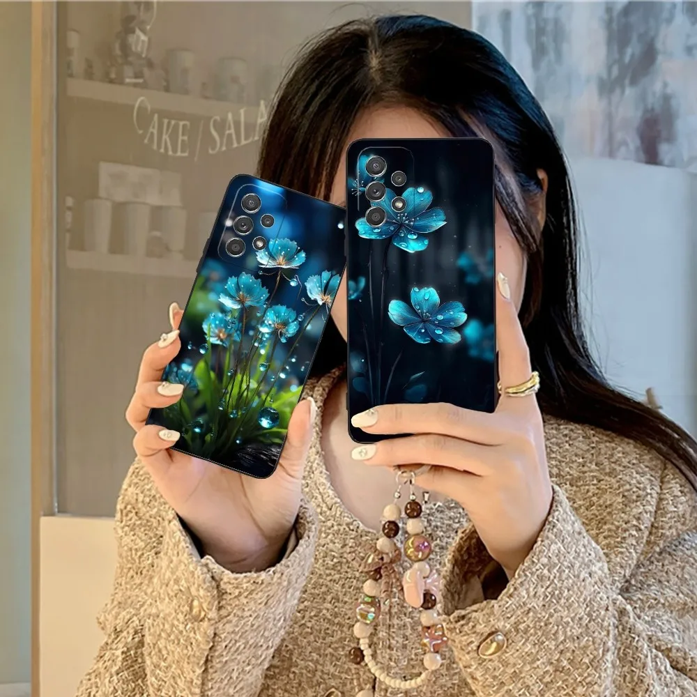Dew Leaves Flowers Mobile Cell Phone Case For Samsung Galaxy A91 70 54 53 52 34 24 21 Note 20 10 M54 Plus Ultra 5G Black Cover