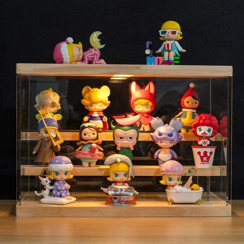

2/3/4 Tier Riser Display Stand Case Led Light Acrylic Showcase with Wooden Shelves Storage Box Figure Riser Perfume Displaying