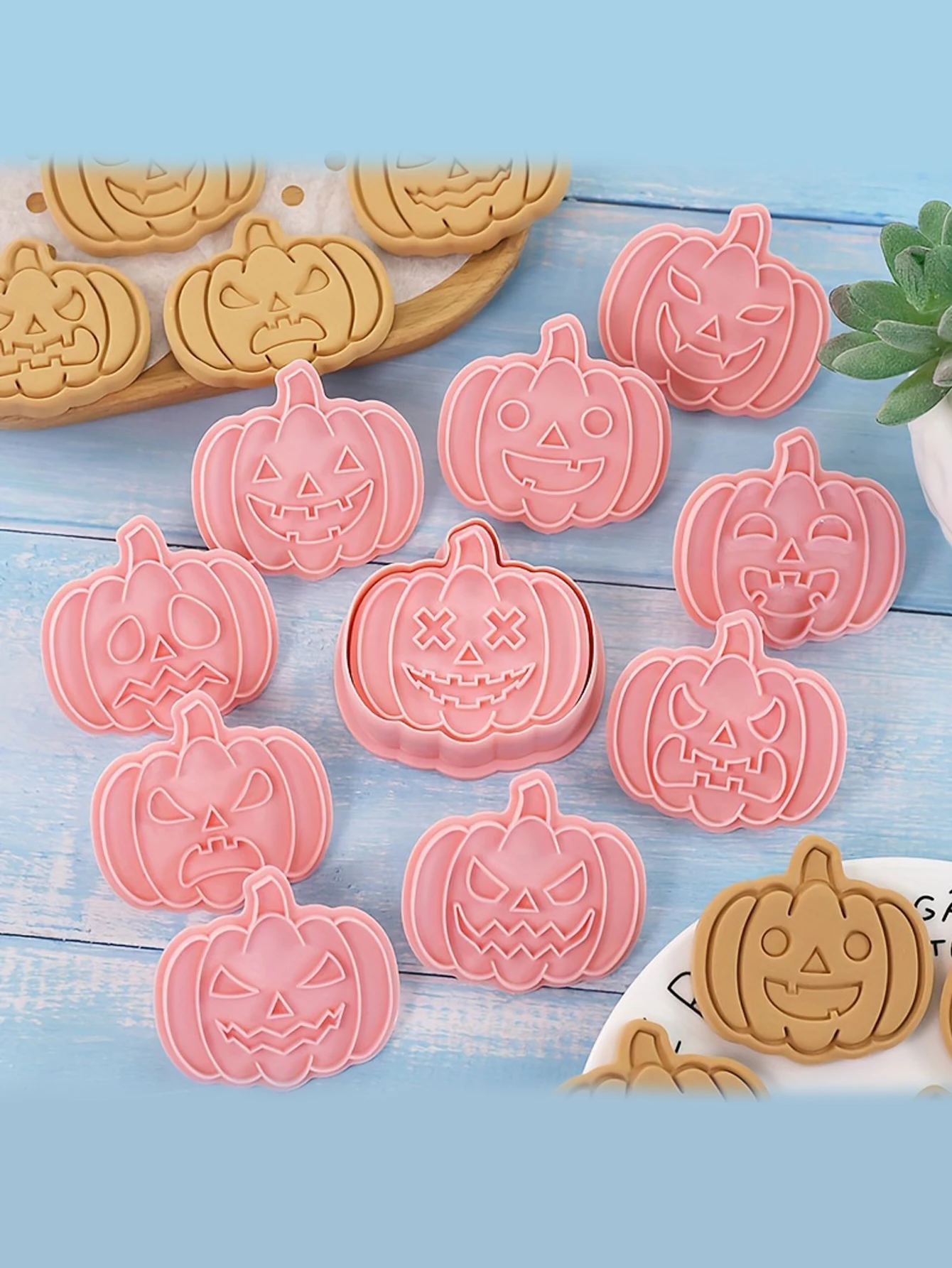 Description Picture 5 of item10Pcs/Set Halloween Cartoon Cookie Mold Pumpkin Ghost Cookie Cutting Mold Sugar Flipping Baking Press Tool