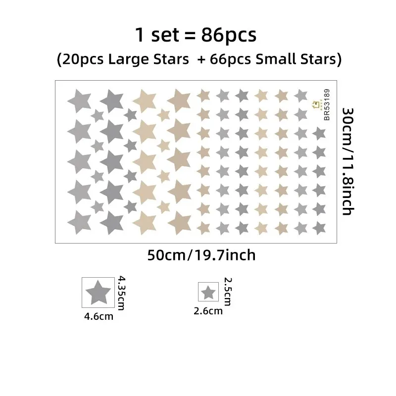 86 Pcs Cartoon Gray Khaki Star Wall Stickers for Kids Room Bedroom Nursery Home Decoration Wall Decals luminous wall stickers,wall stickers,vinyl decal stickers