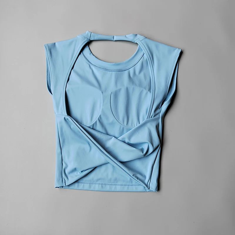 Women's Yoga T-Shirt – Breathable Backless Sports Shirt With Breast Support Tee